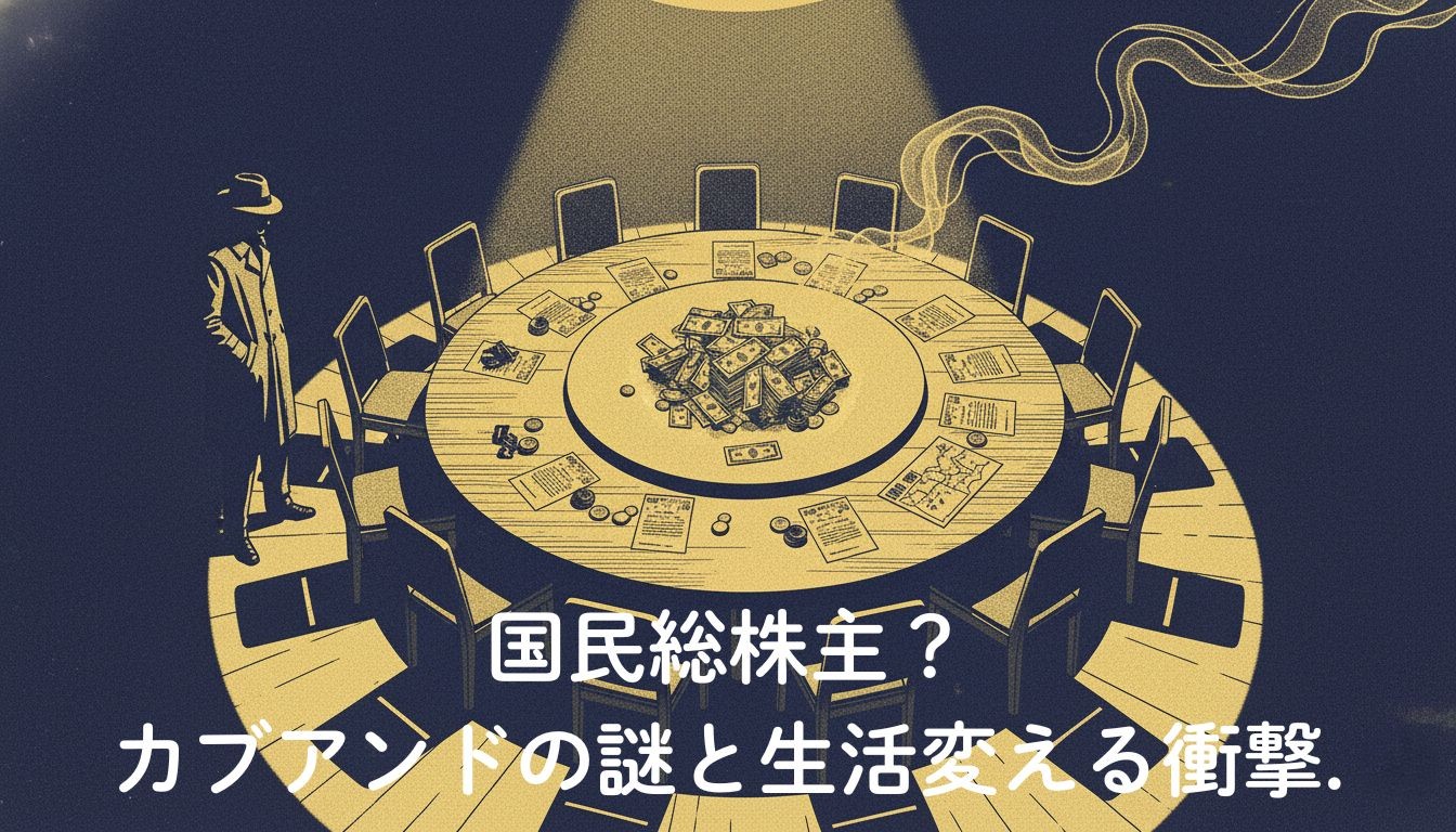 カブアンド記事アイキャッチ。生活インフラ（電気・ガス等）の利用が、上昇する株価チャートや資産（コインと芽）へ変化し成長する様子を描いたイラスト。国民総株主による資産形成の仕組みを表現。