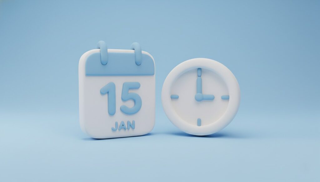 過去の時間の経過と履歴を表すカレンダーと時計の3Dイラスト