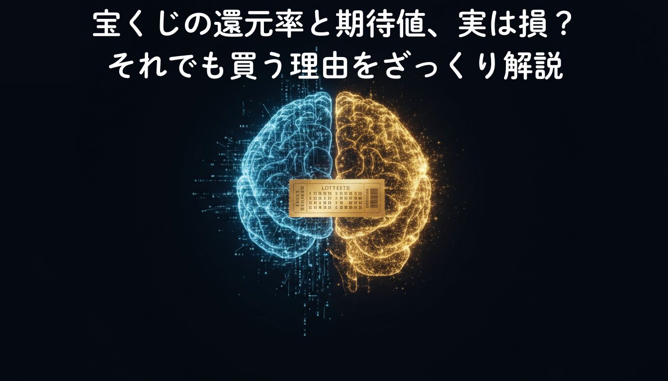 宝くじの期待値を計算する脳と夢を見る心理のイメージイラスト
