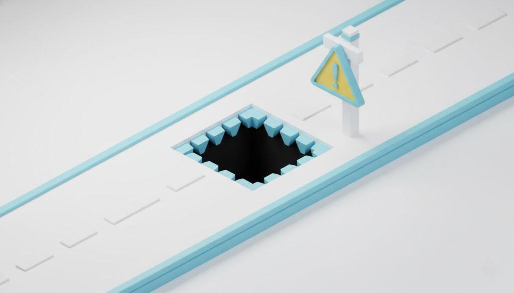 投資における「落とし穴」を表現した道路のアイソメトリックイラスト